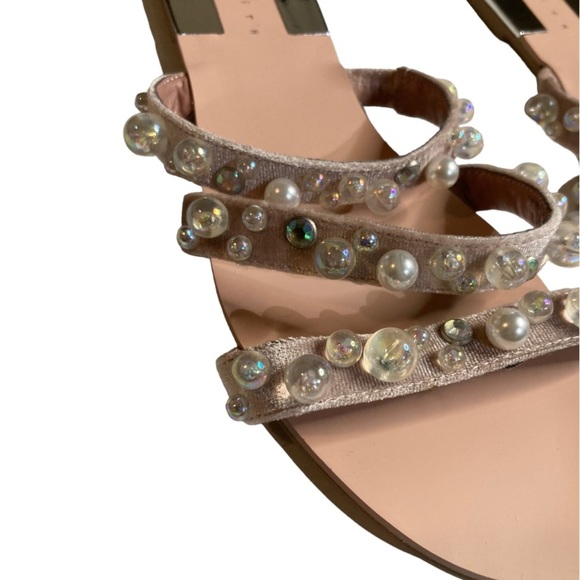 LEITH Womens Size 10 Stunner Blush Pink Velvet Embellished Strappy Slide Sandals - Picture 7 of 12